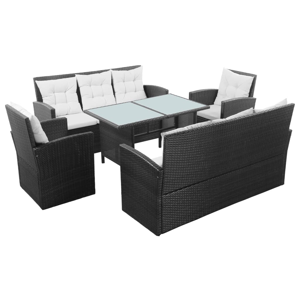 5-Delige Loungeset Met Kussens Poly Rattan Zwart