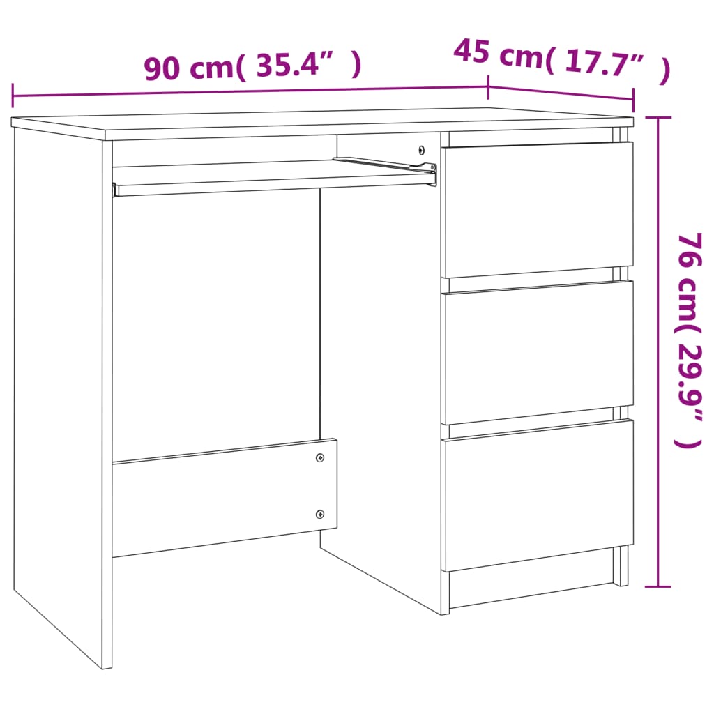 Bureau 90X45X76 Cm Spaanplaat Hoogglans Wit