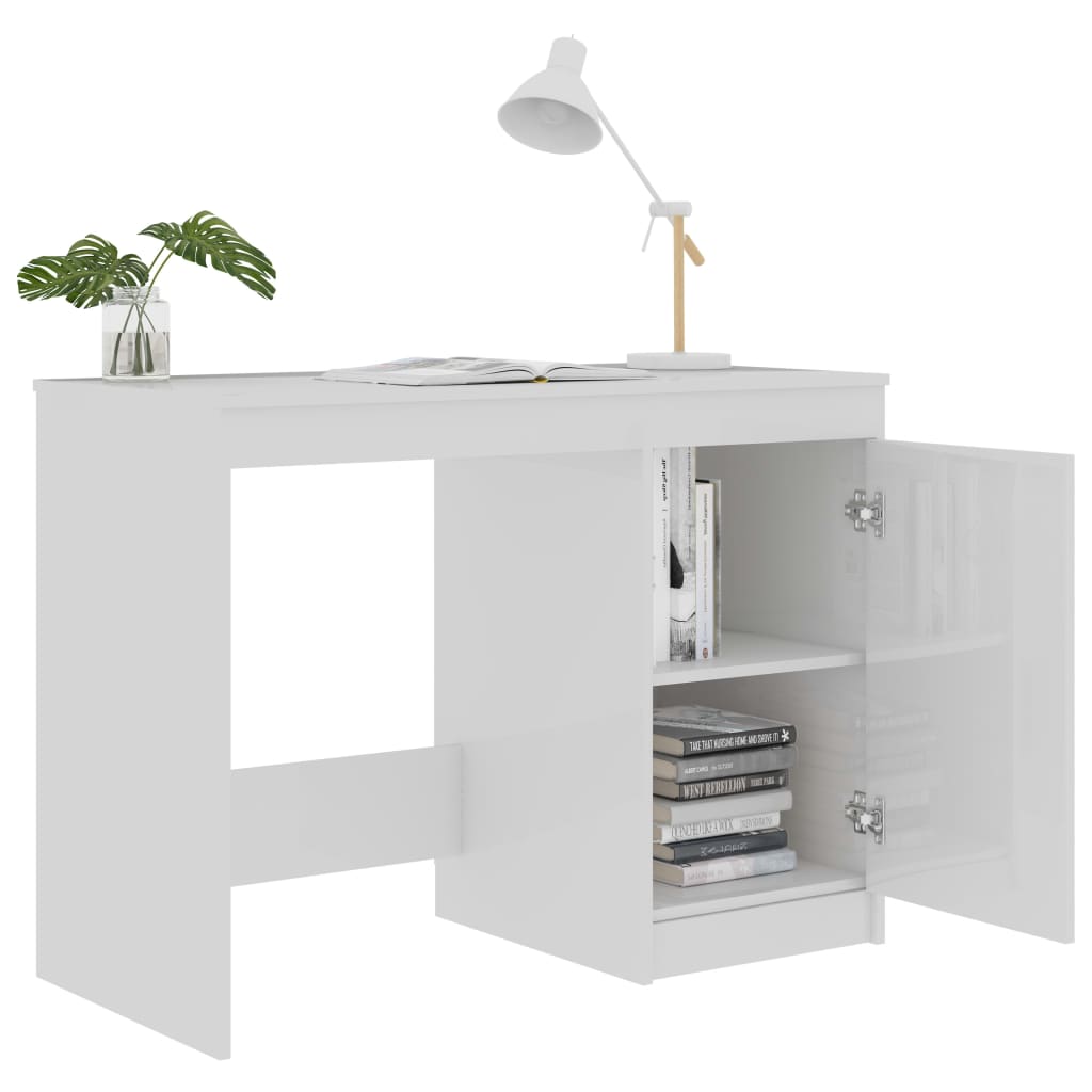 Bureau 100X50X76 Cm Bewerkt Hout Hoogglans Wit