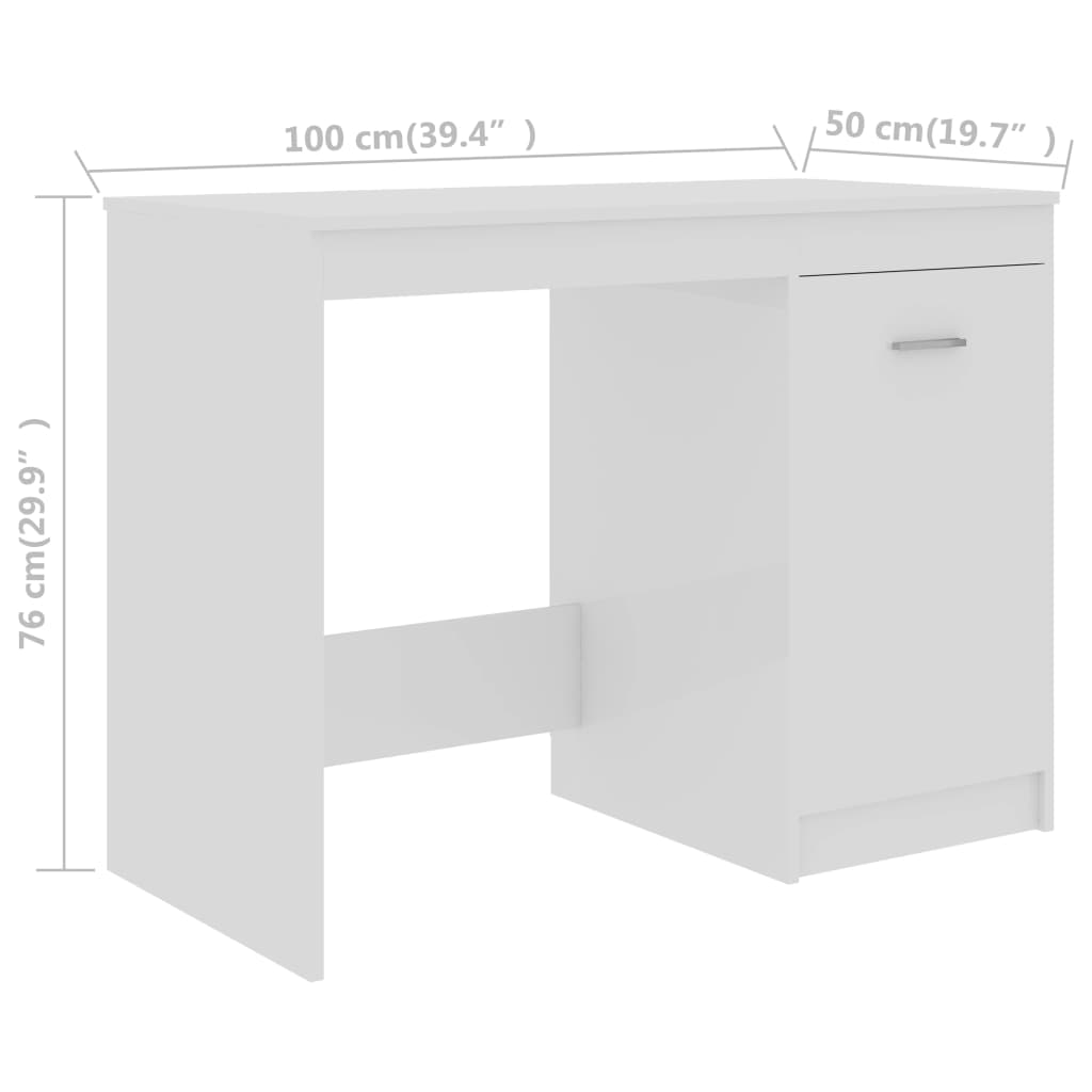 Bureau 100X50X76 Cm Bewerkt Hout Hoogglans Wit