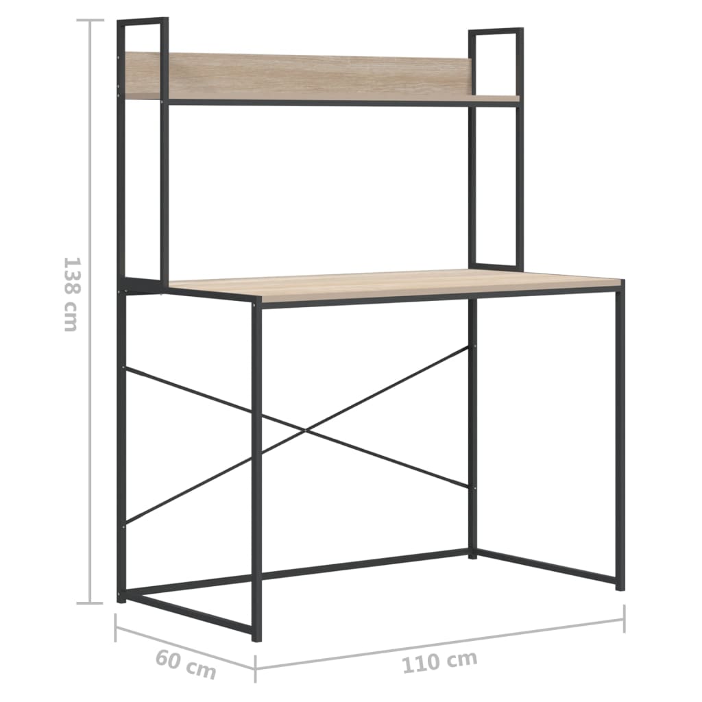 Computerbureau 110X60X138 Cm Spaanplaat Zwart En Eikenkleurig