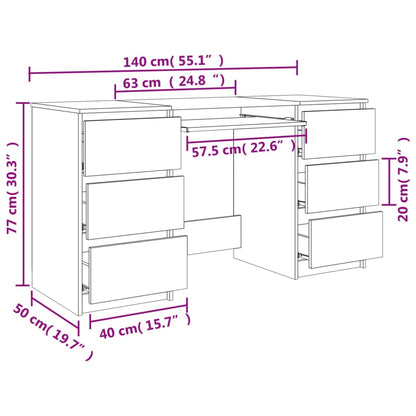 Bureau 140X50X77 Cm Bewerkt Hout Bruineikenkleurig