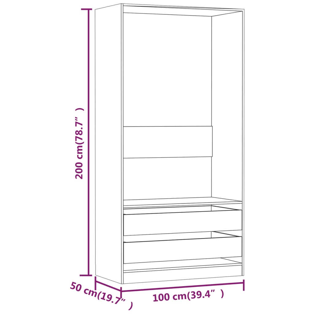 Kledingkast 100X50X200 Cm Bewerkt Hout Gerookt Eikenkleurig