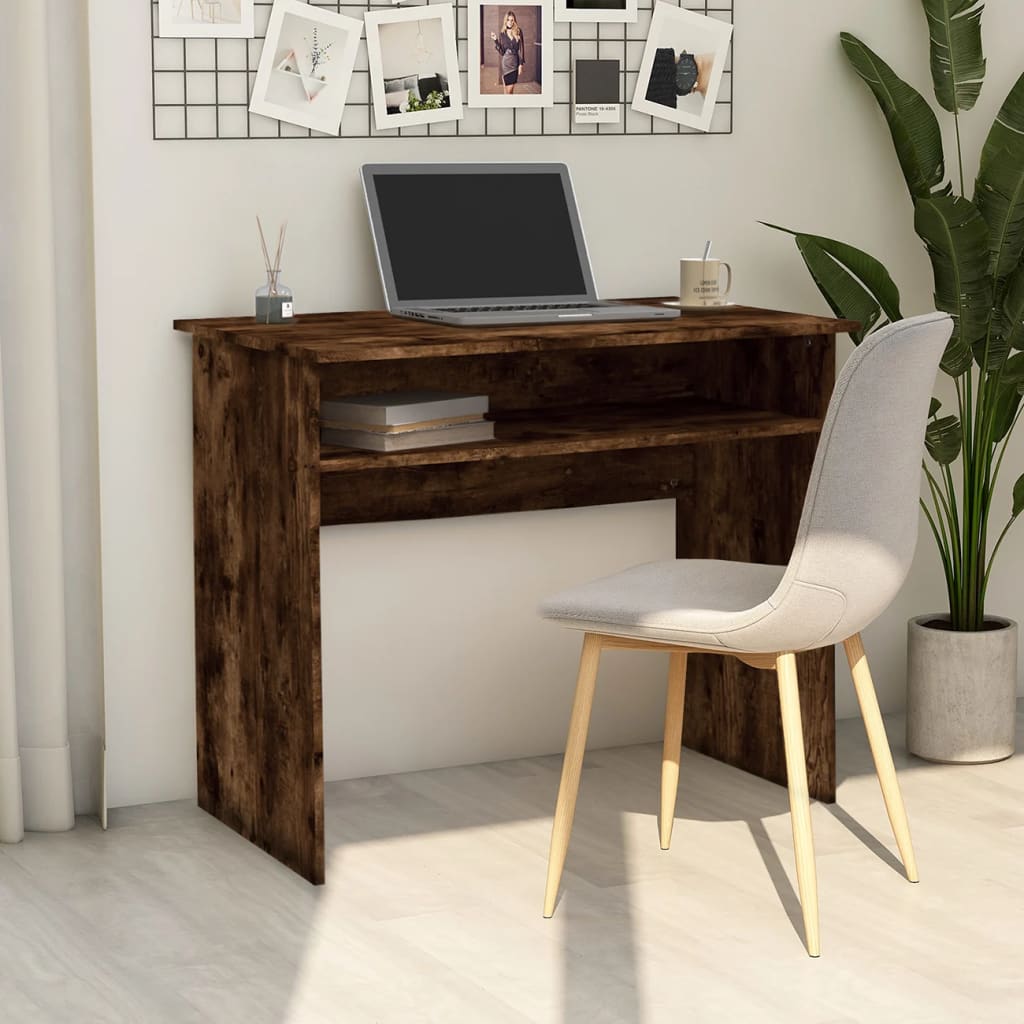 Bureau 90X50X74 Cm Bewerkt Hout Gerookt Eikenkleurig