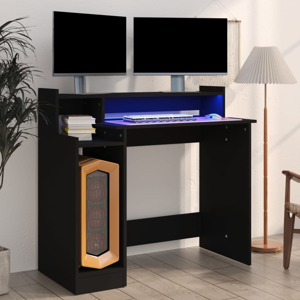 Bureau Met Led-Verlichting 97X45X90 Cm Hout Bruin Eikenkleur