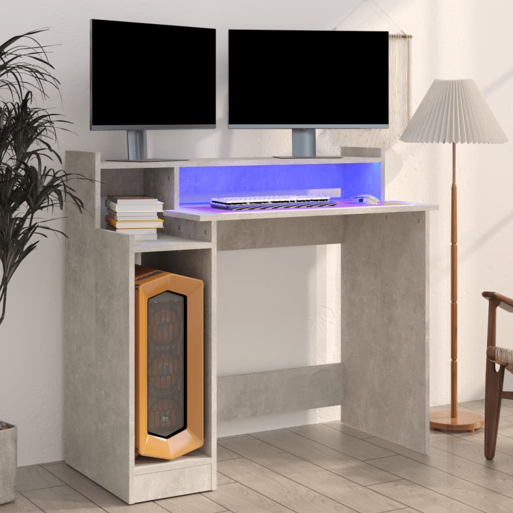 Bureau Met Led-Verlichting 97X45X90 Cm Hout Bruin Eikenkleur