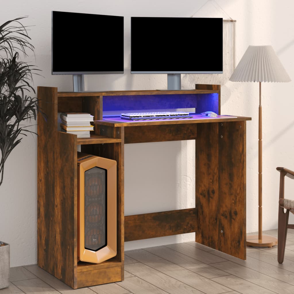 Bureau Met Led-Verlichting 97X45X90 Cm Hout Bruin Eikenkleur