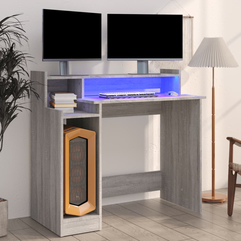 Bureau Met Led-Verlichting 97X45X90 Cm Hout Bruin Eikenkleur