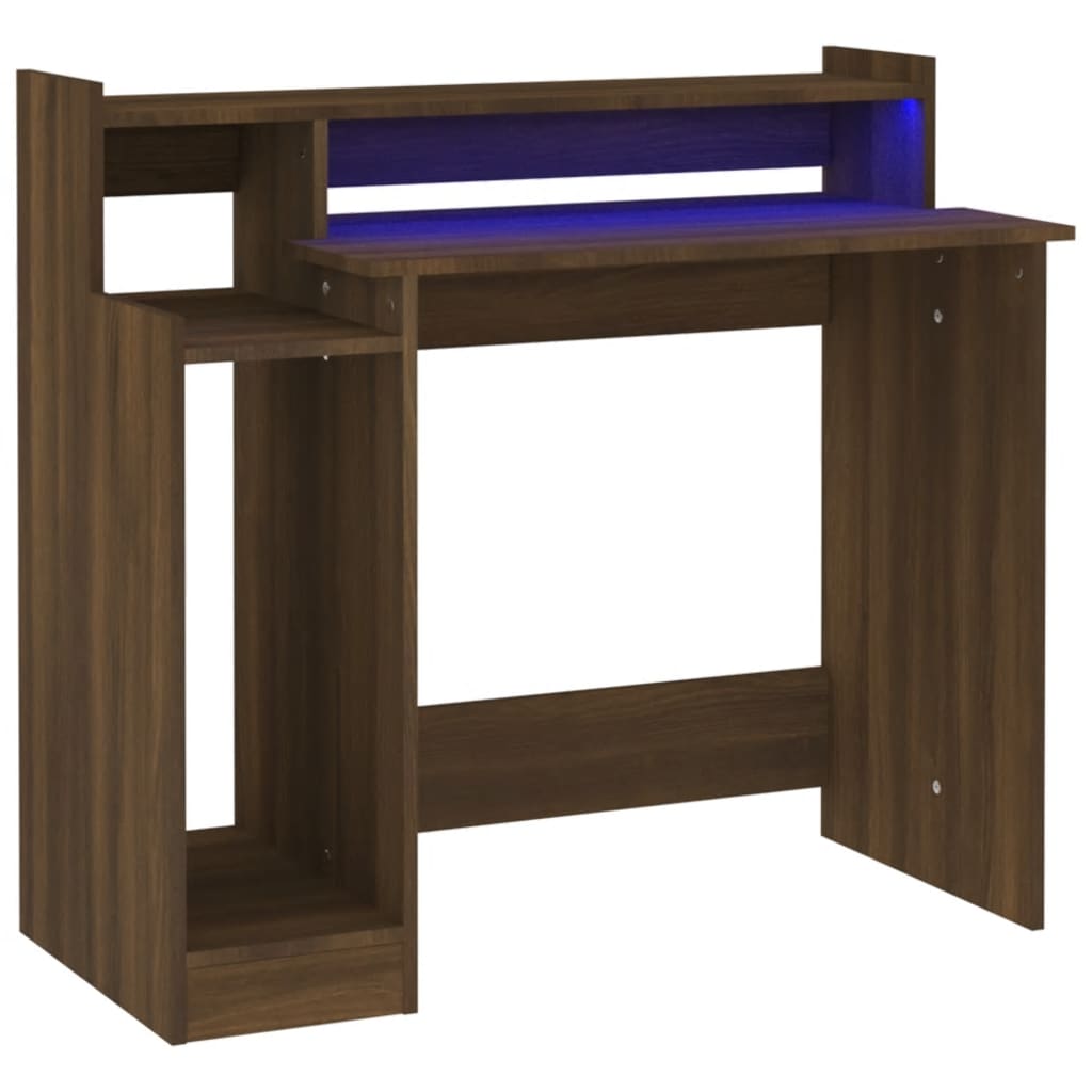 Bureau Met Led-Verlichting 97X45X90 Cm Hout Bruin Eikenkleur