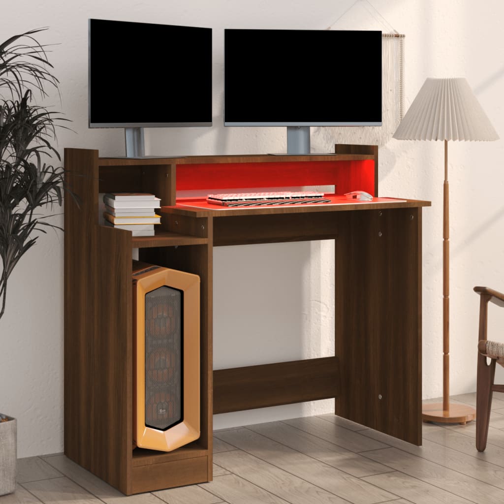 Bureau Met Led-Verlichting 97X45X90 Cm Hout Bruin Eikenkleur