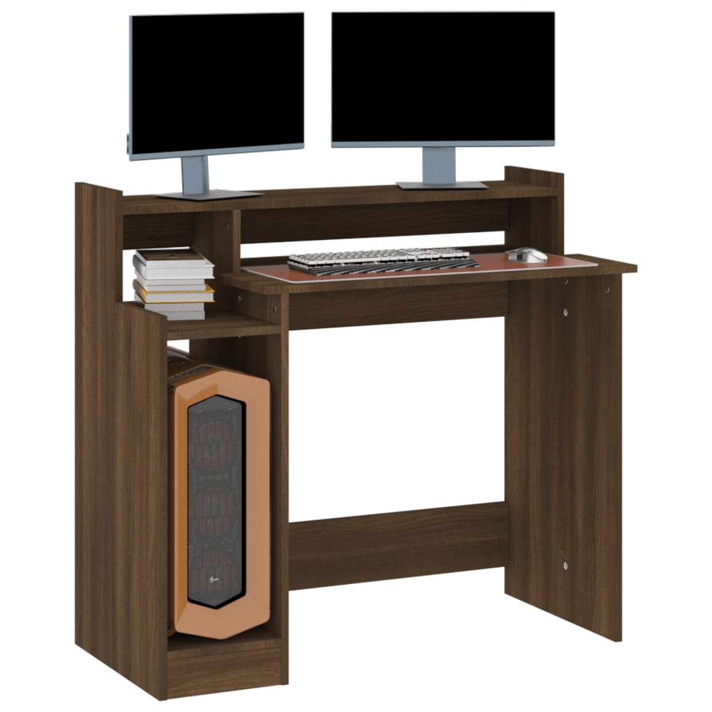 Bureau Met Led-Verlichting 97X45X90 Cm Hout Bruin Eikenkleur