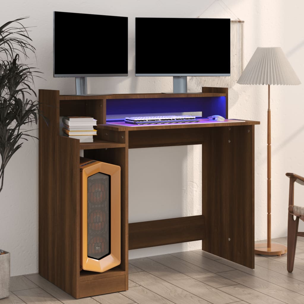 Bureau Met Led-Verlichting 97X45X90 Cm Hout Bruin Eikenkleur