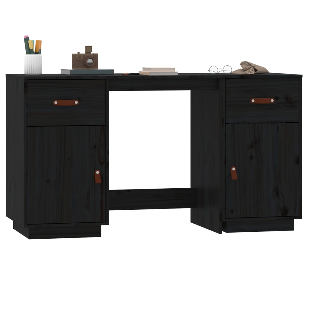 Bureau Met Kastjes 135X50X75 Cm Massief Grenenhout Zwart