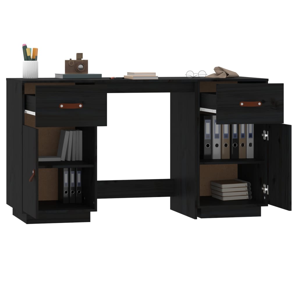 Bureau Met Kastjes 135X50X75 Cm Massief Grenenhout Zwart