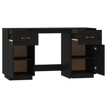 Bureau Met Kastjes 135X50X75 Cm Massief Grenenhout Zwart