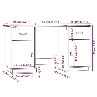 Bureau Met Kastjes 135X50X75 Cm Massief Grenenhout Zwart