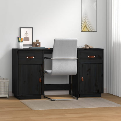 Bureau Met Kastjes 135X50X75 Cm Massief Grenenhout Zwart