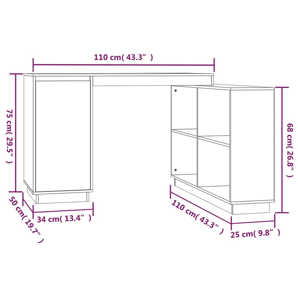 Bureau 110X50X75 Cm Massief Grenenhout Zwart