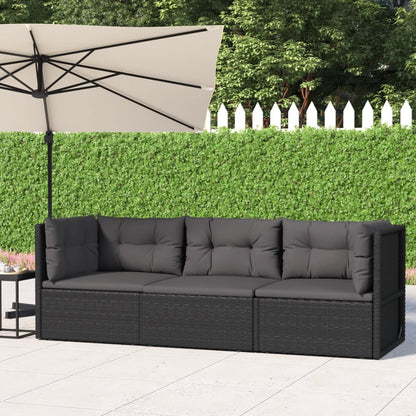 3-Delige Loungeset Met Kussens Poly Rattan