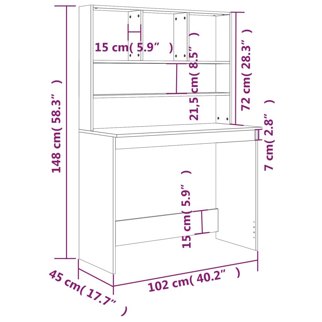 Bureau Met Schappen 102X45X148 Cm Bewerkt Hout Zwart