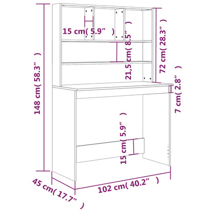 Bureau Met Schappen 102X45X148 Cm Bewerkt Hout Zwart