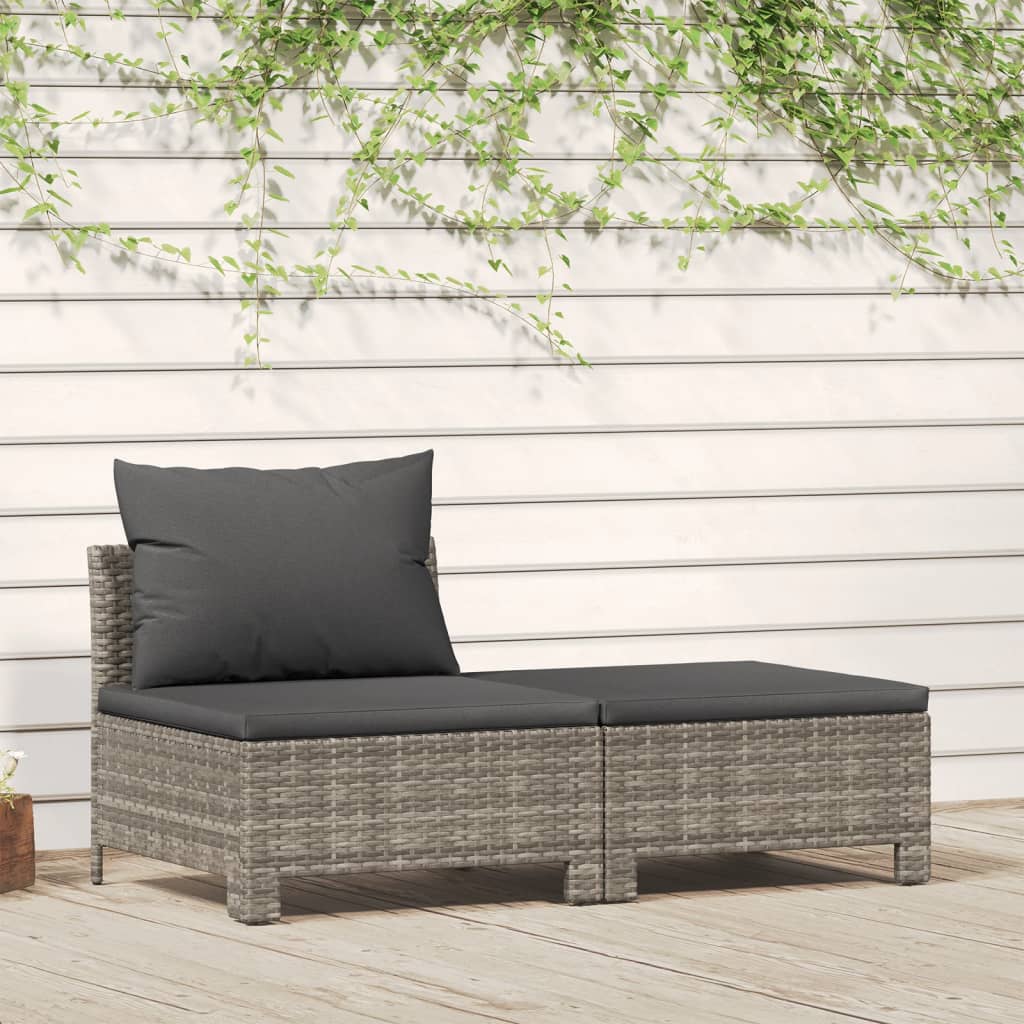 2-Delige Loungeset Met Kussens Poly Rattan Grijs