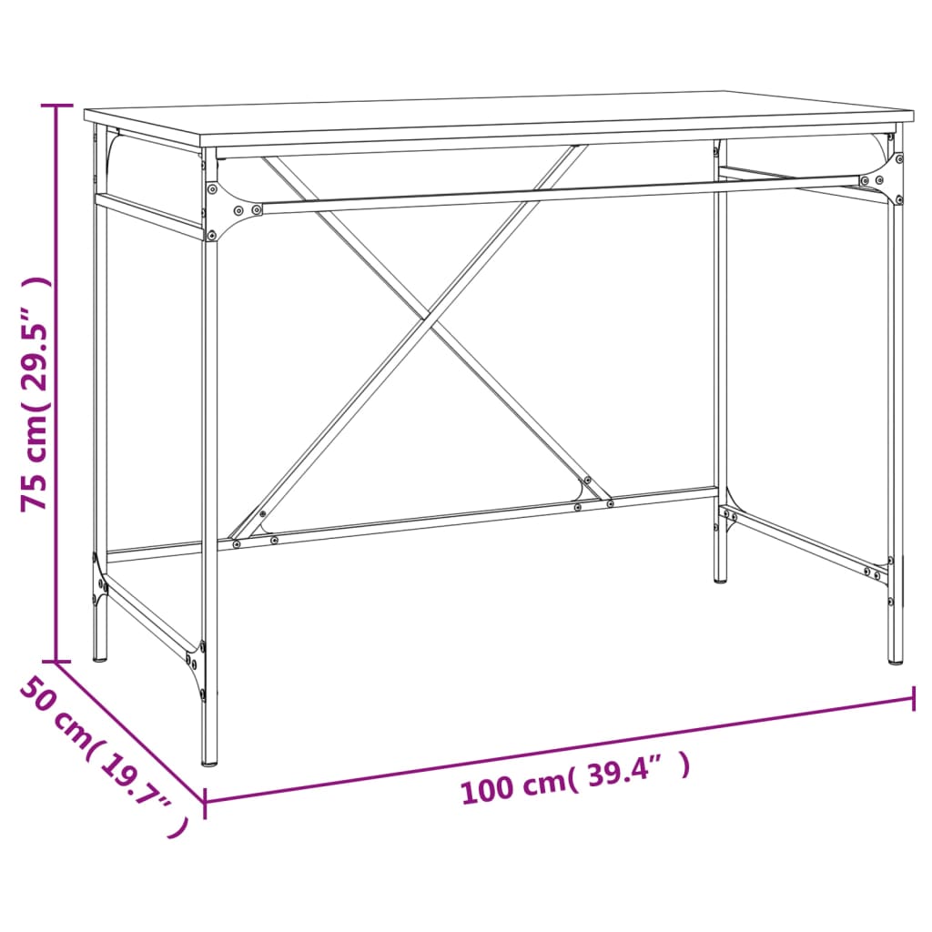 Bureau 100X50X75 Cm Bewerkt Hout En Ijzer Sonoma Eikenkleurig