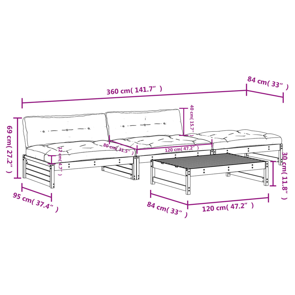 4-Delige Loungeset Met Kussens Massief Hout Honingbruin