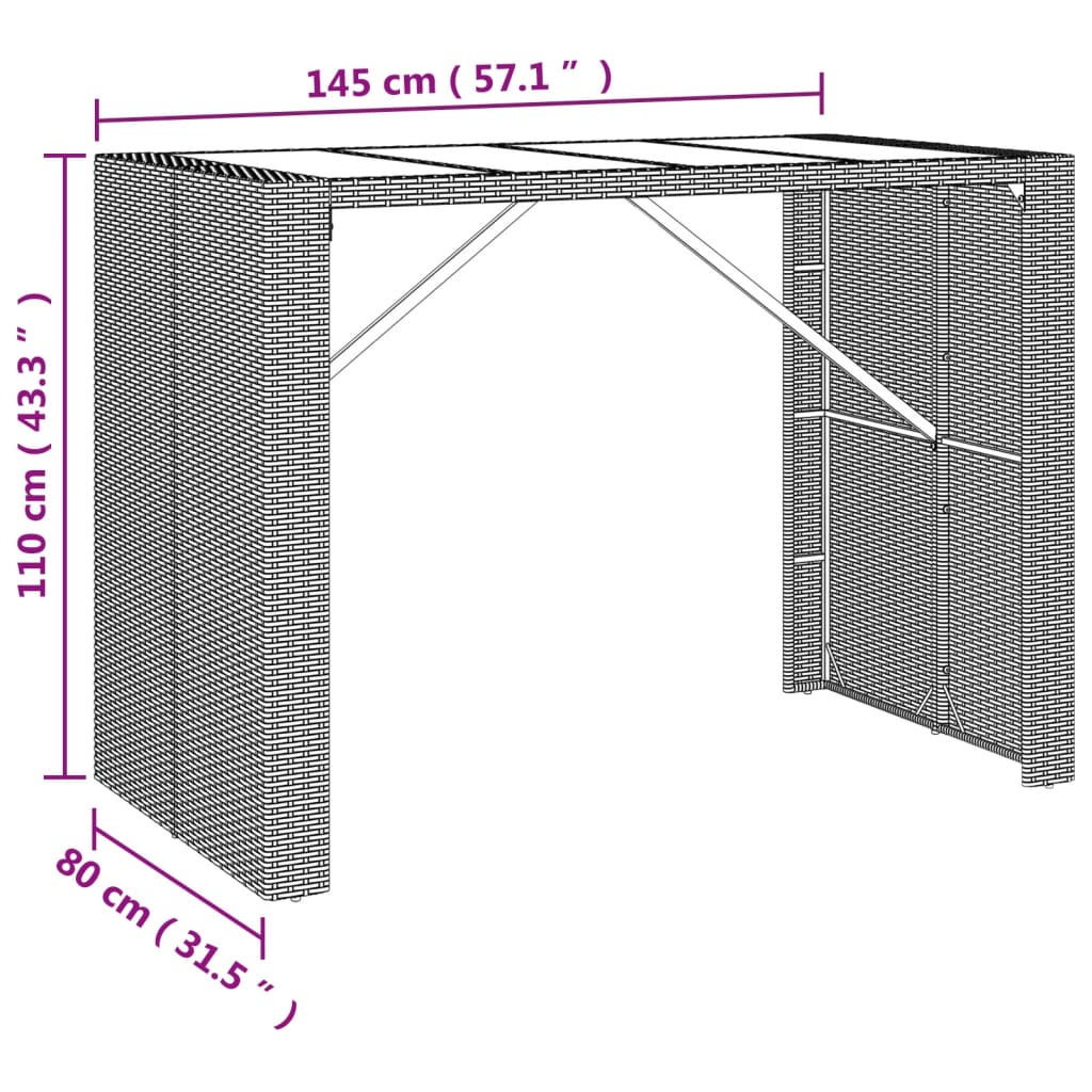 7-Delige Tuinbarset Met Kussens Poly Rattan Grijs