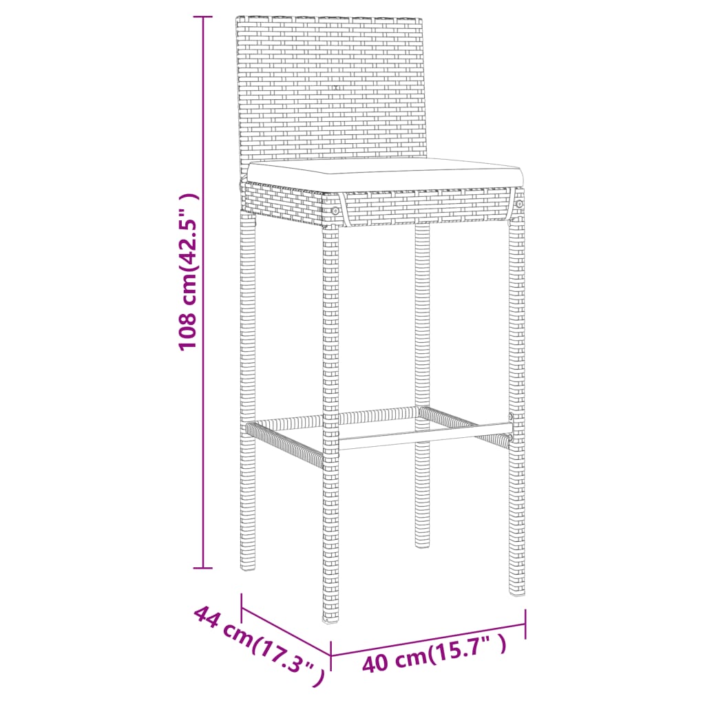 7-Delige Tuinbarset Met Kussens Poly Rattan Grijs