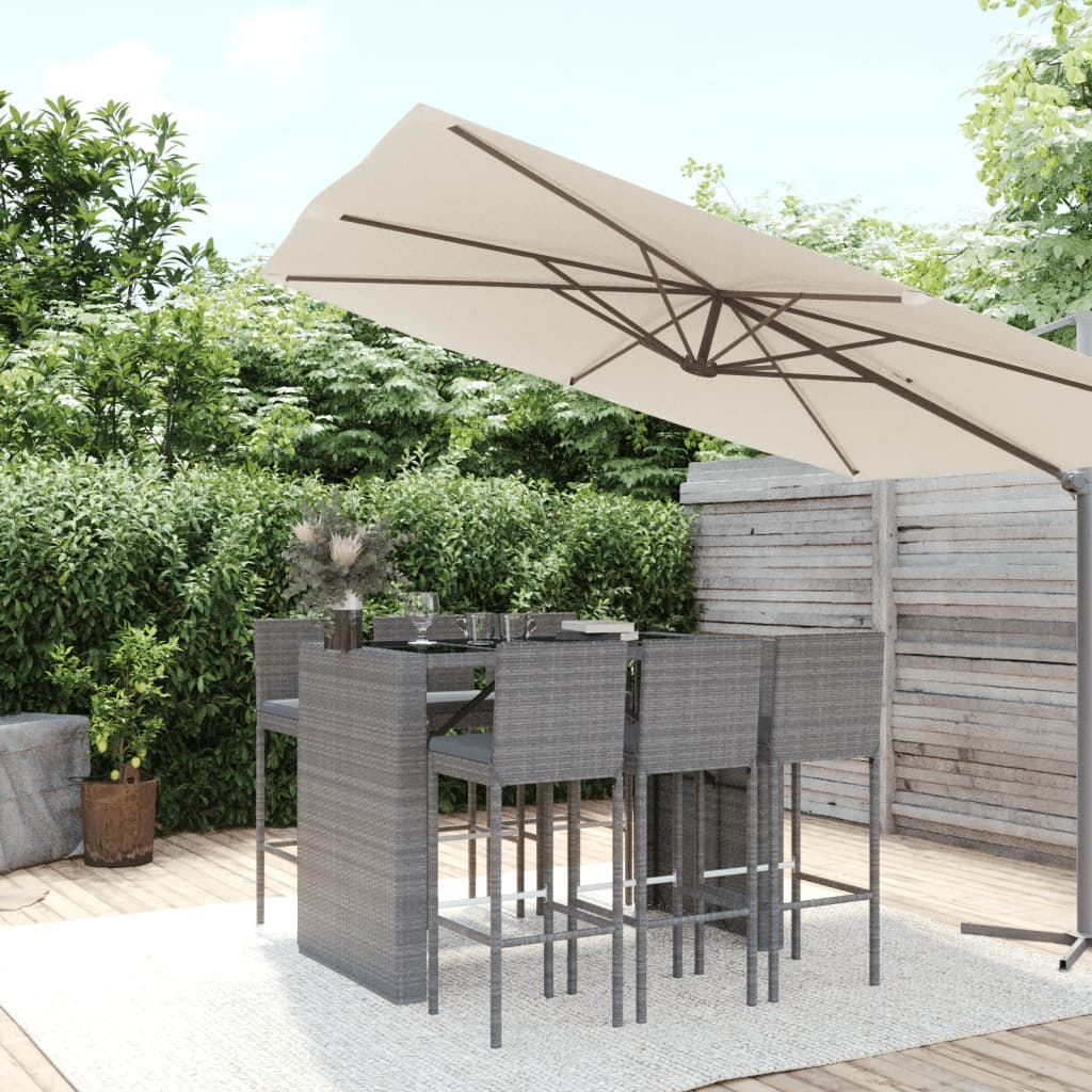 7-Delige Tuinbarset Met Kussens Poly Rattan Grijs