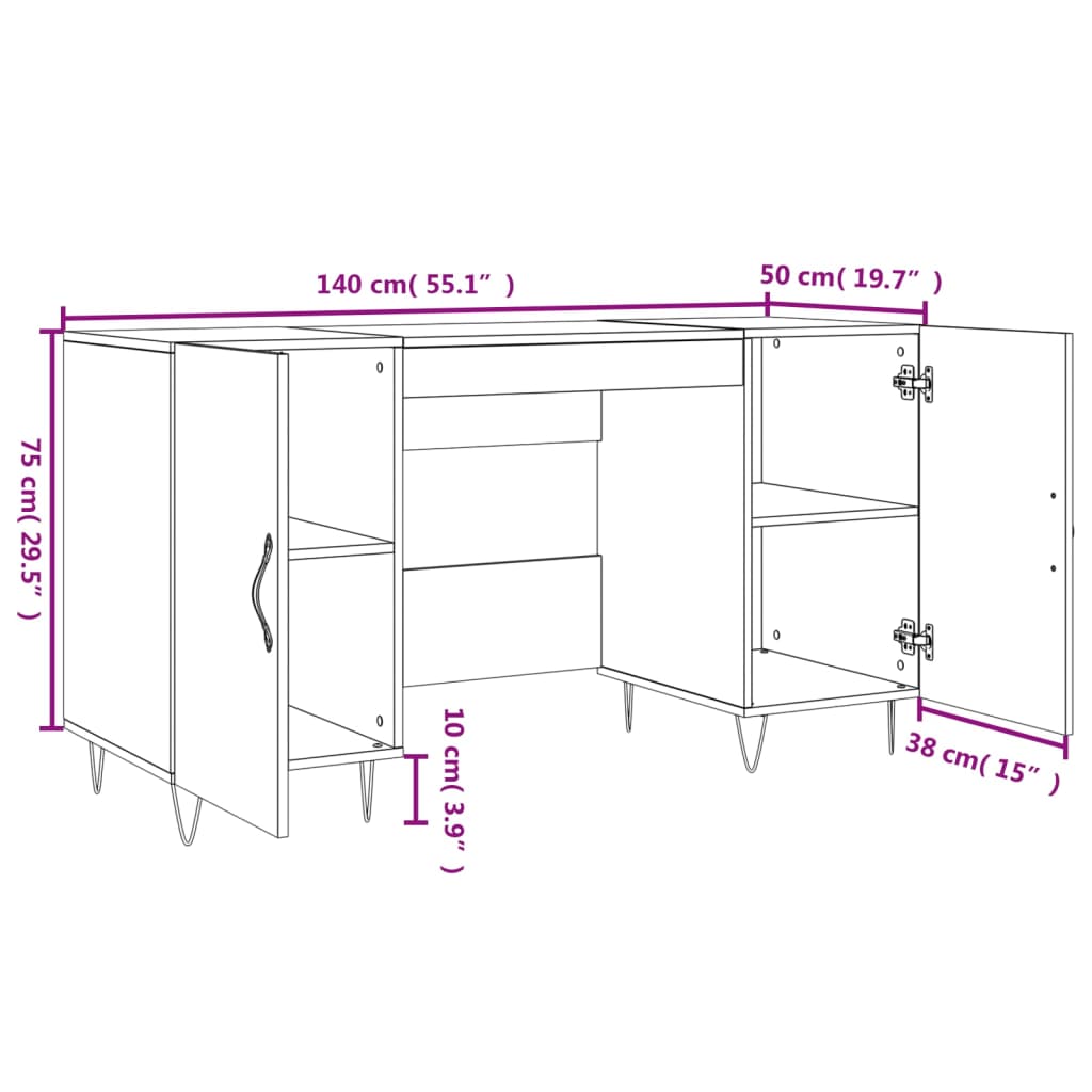 Bureau 140X50X75 Cm Bewerkt Hout Sonoma Eikenkleurig