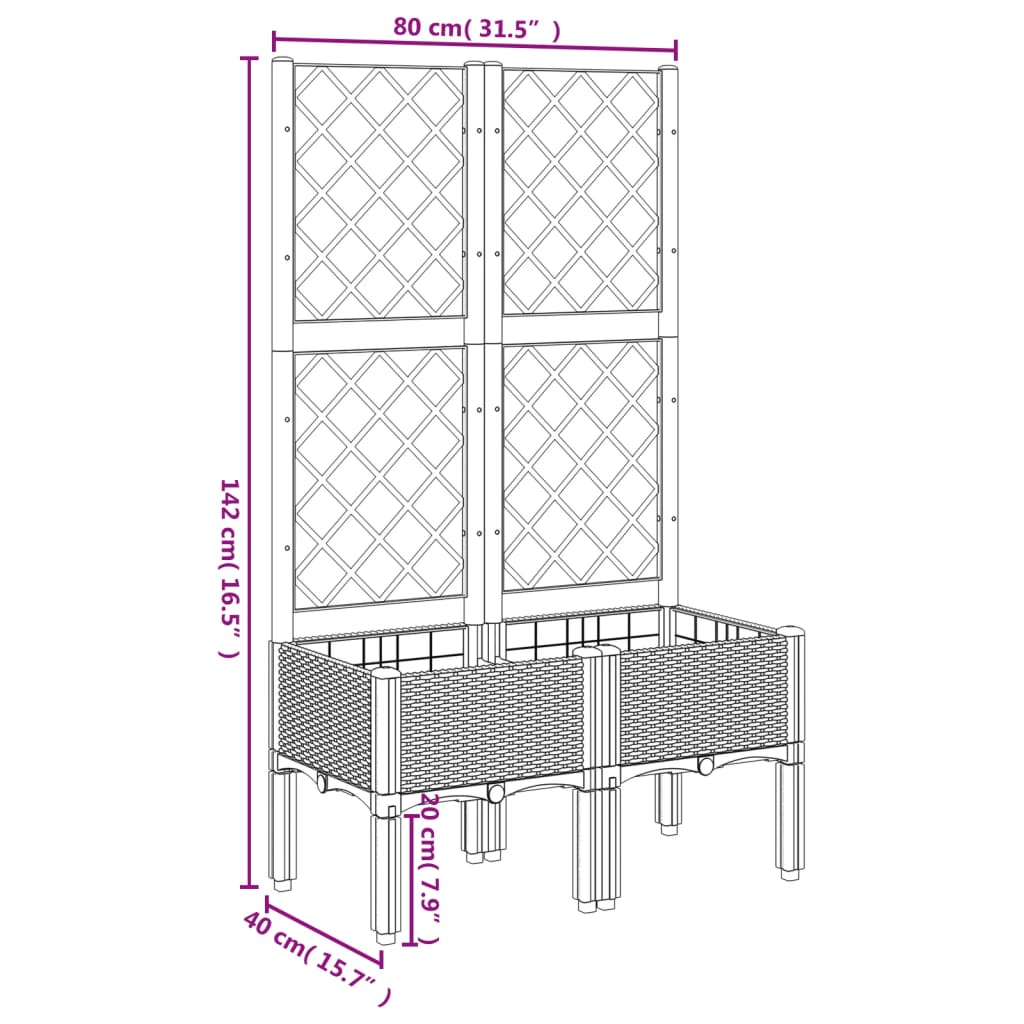 Plantenbak Met Latwerk 80X40X142 Cm Polypropeen Wit