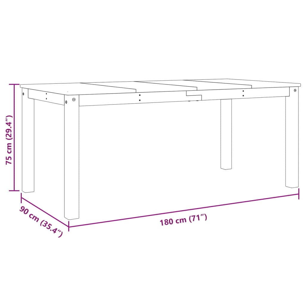 Eettafel Panama 180X90X75 Cm Massief Grenenhout Bruin