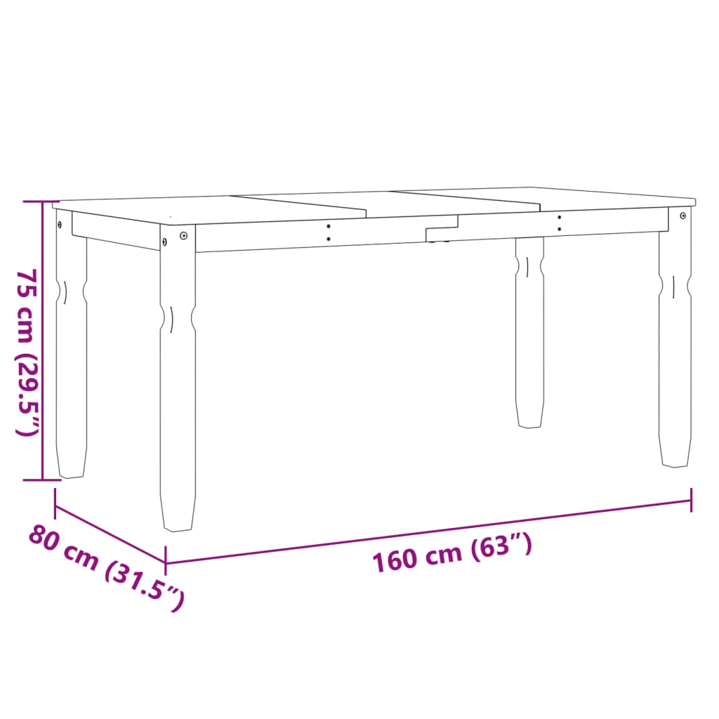 Eettafel Corona 160X80X75 Cm Massief Grenenhout Grijs