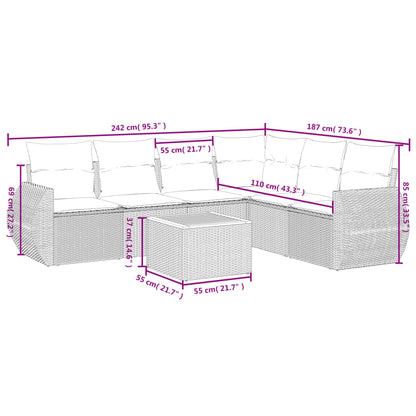 7-Delige Loungeset Met Kussens Poly Rattan