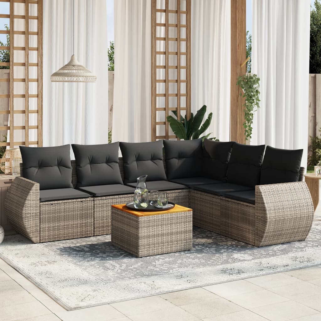 7-Delige Loungeset Met Kussens Poly Rattan