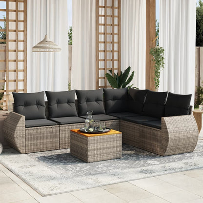 7-Delige Loungeset Met Kussens Poly Rattan