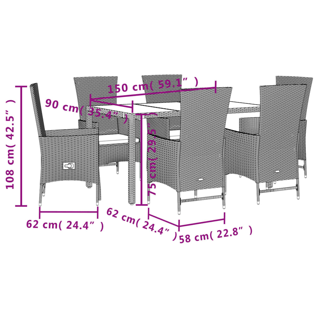 7-Delige Tuinset Met Kussens Poly Rattan Beige