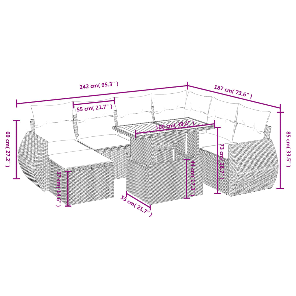 8-Delige Loungeset Met Kussens Poly Rattan