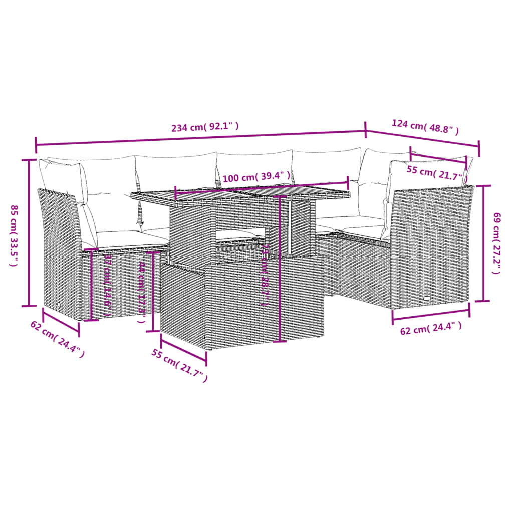 5-Delige Loungeset Met Kussens Poly Rattan Zwart