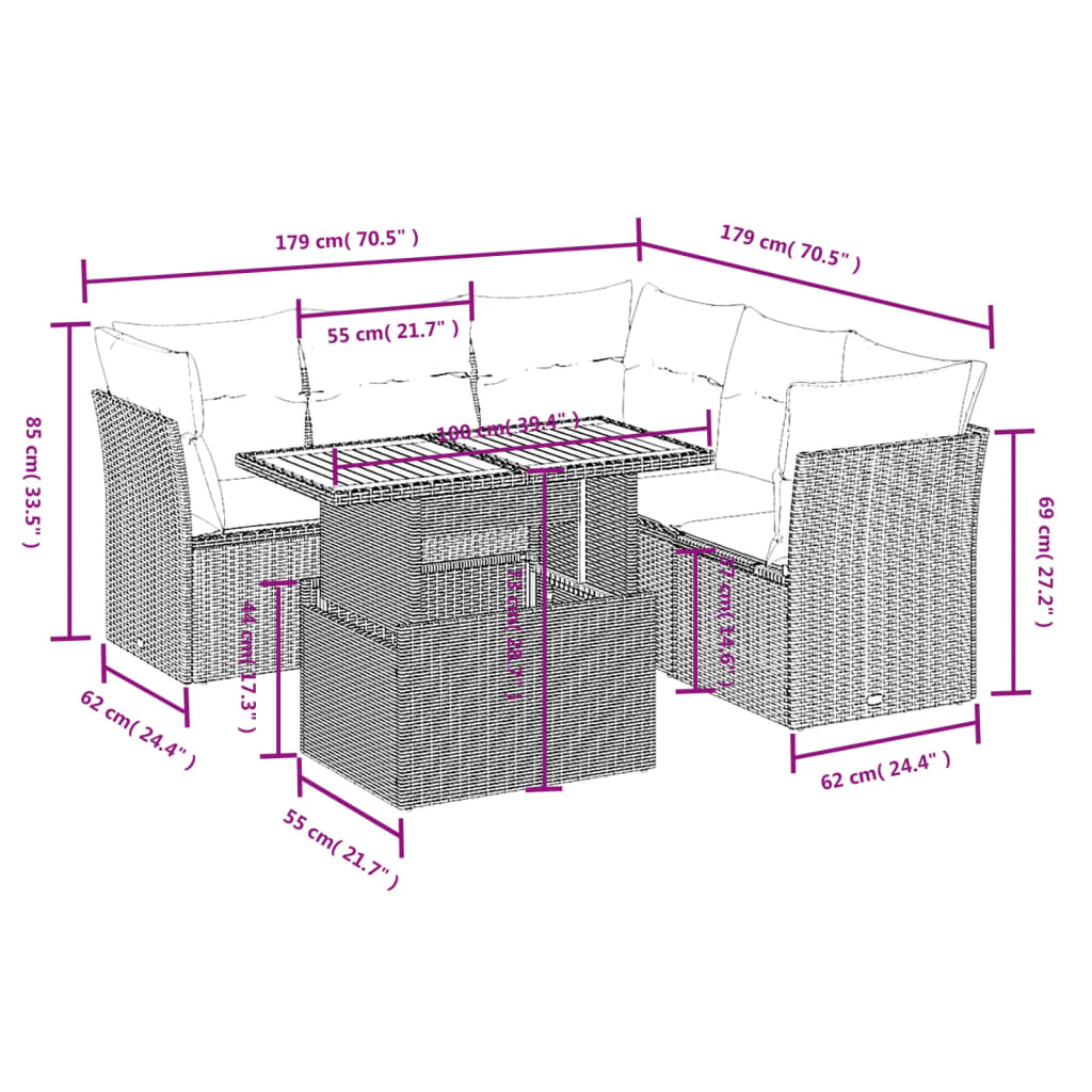 5-Delige Loungeset Met Kussens Poly Rattan Zwart