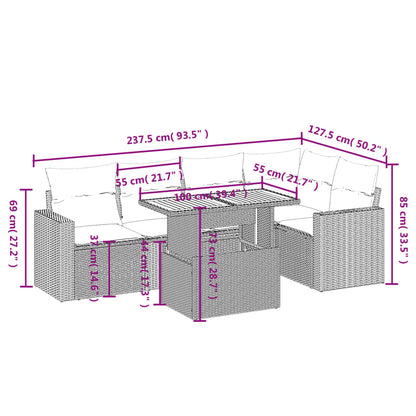 6-Delige Loungeset Met Kussens Poly Rattan Zwart