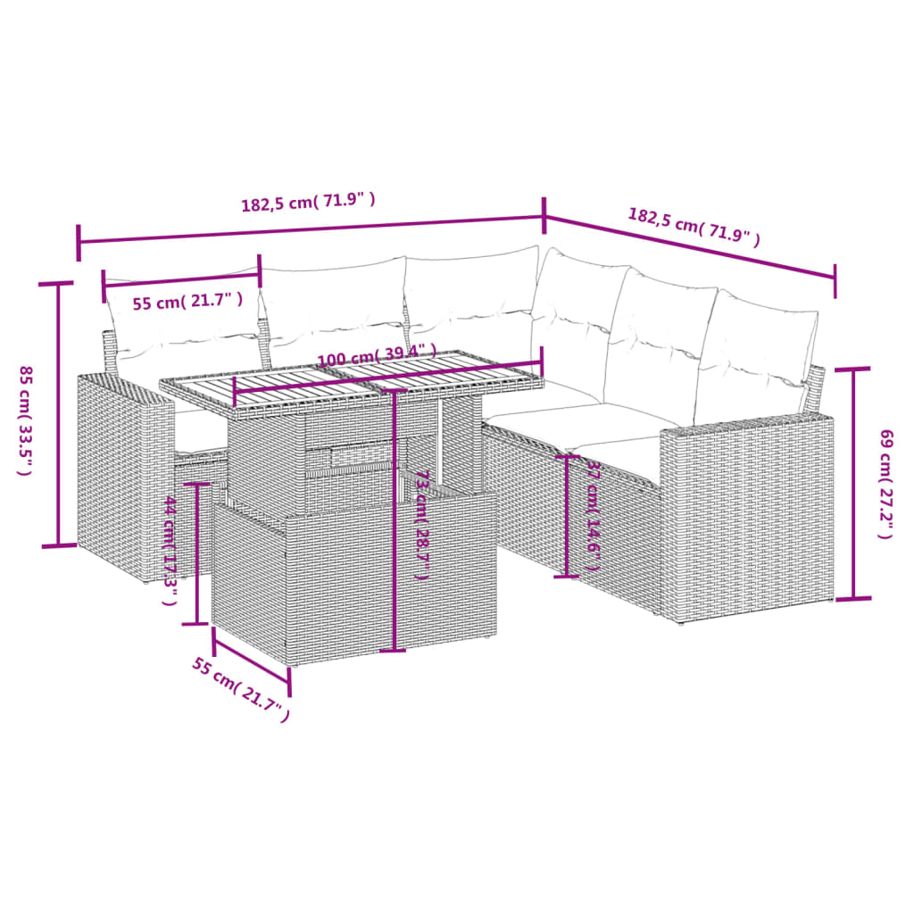 6-Delige Loungeset Met Kussens Poly Rattan Zwart