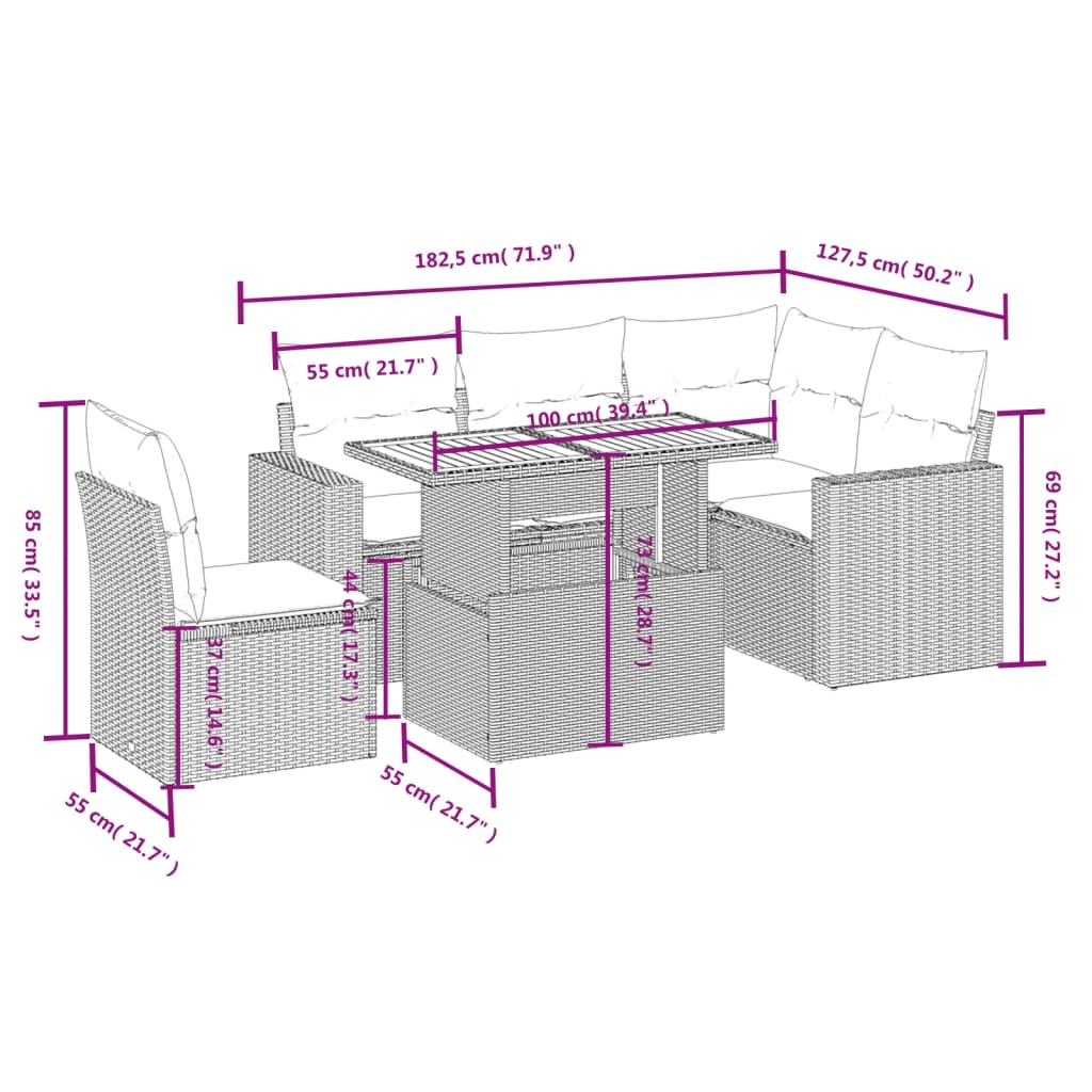 6-Delige Loungeset Met Kussens Poly Rattan