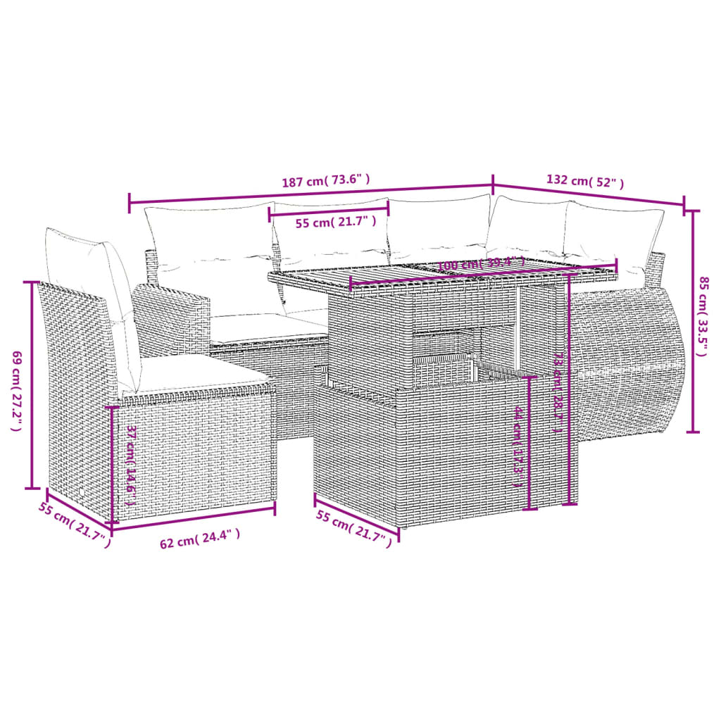 6-Delige Loungeset Met Kussens Poly Rattan Zwart