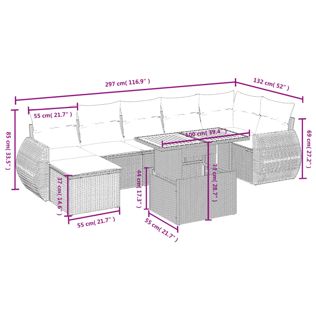 8-Delige Loungeset Met Kussens Poly Rattan Zwart