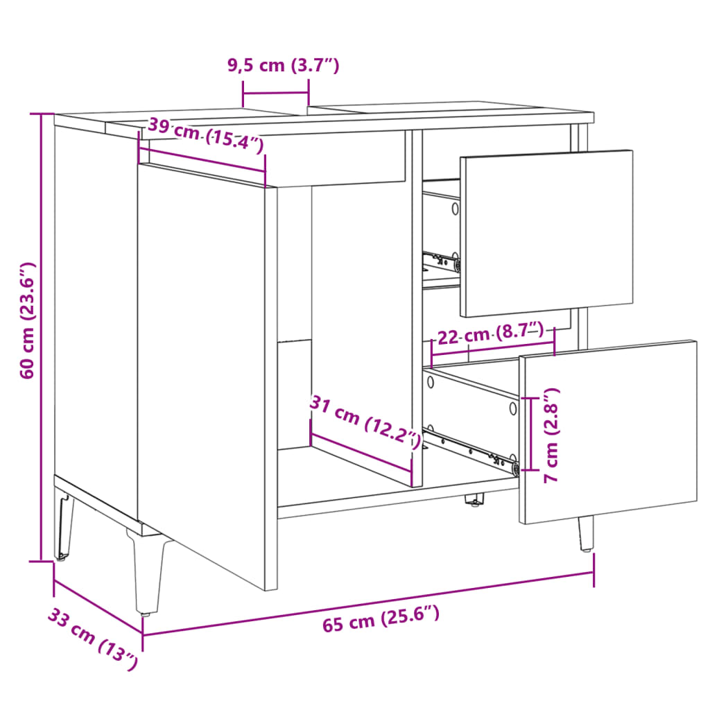 Badkamerkast 65X33X60 Cm Bewerkt Hout Kleurig