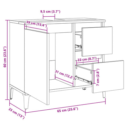 Badkamerkast 65X33X60 Cm Bewerkt Hout Kleurig