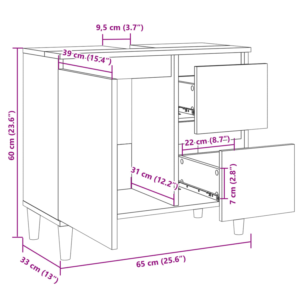 Badkamerkast 65X33X60 Cm Bewerkt Hout Kleurig